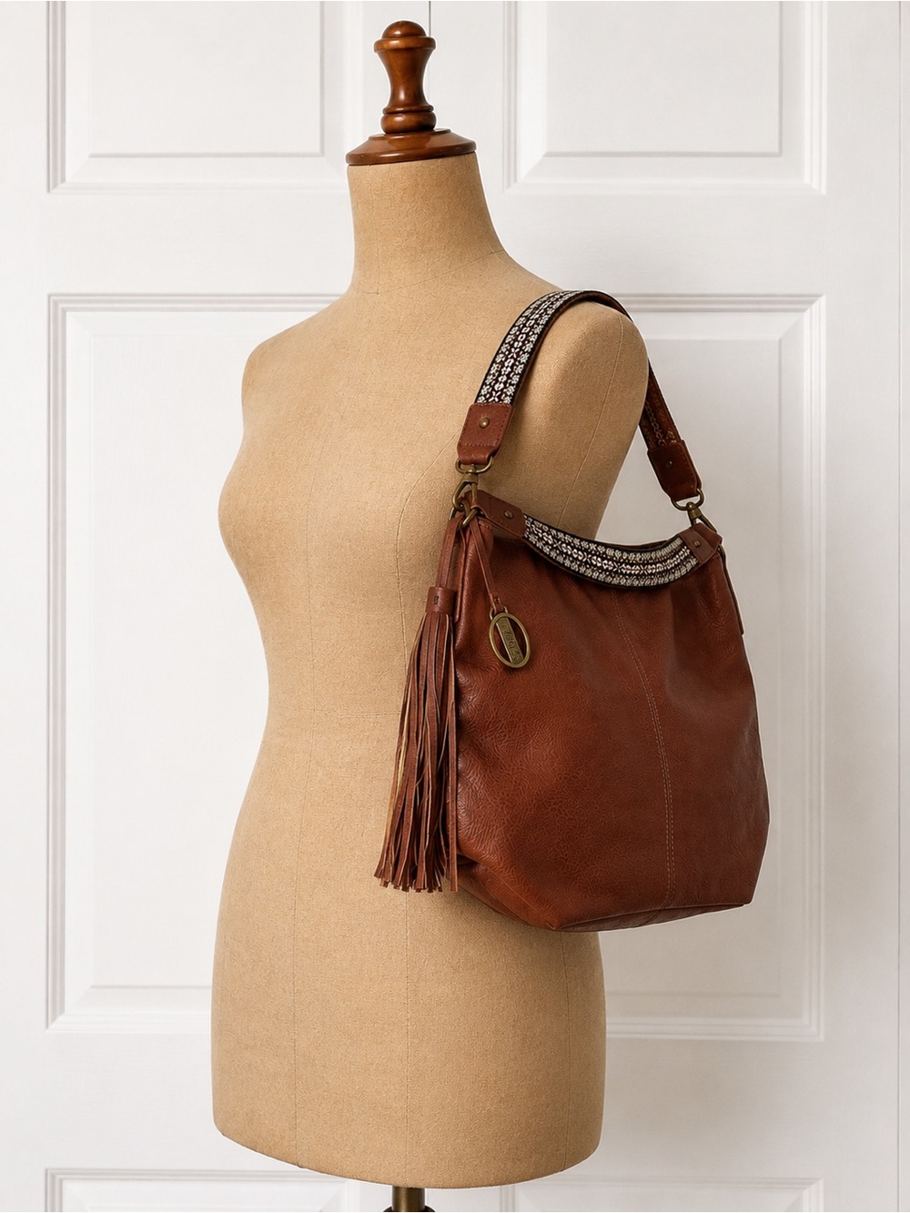 Carlos by Carlos Santana Brown Hobo Shoulder Bag Boho Woven Strap Tassel